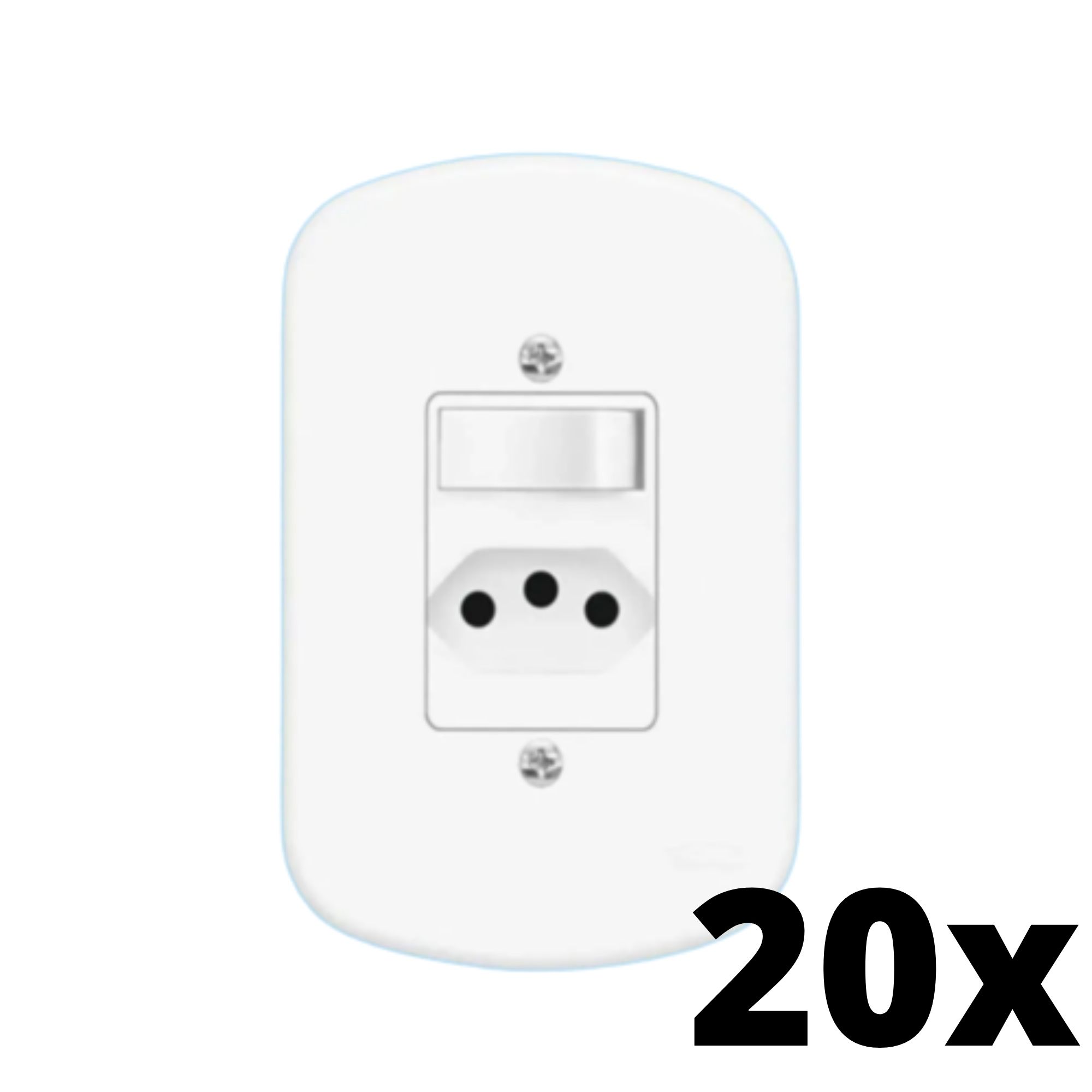 Kit 20 und Blanc 1Seção Interruptor Simples + 1Seção Tomada 10A C Placa
