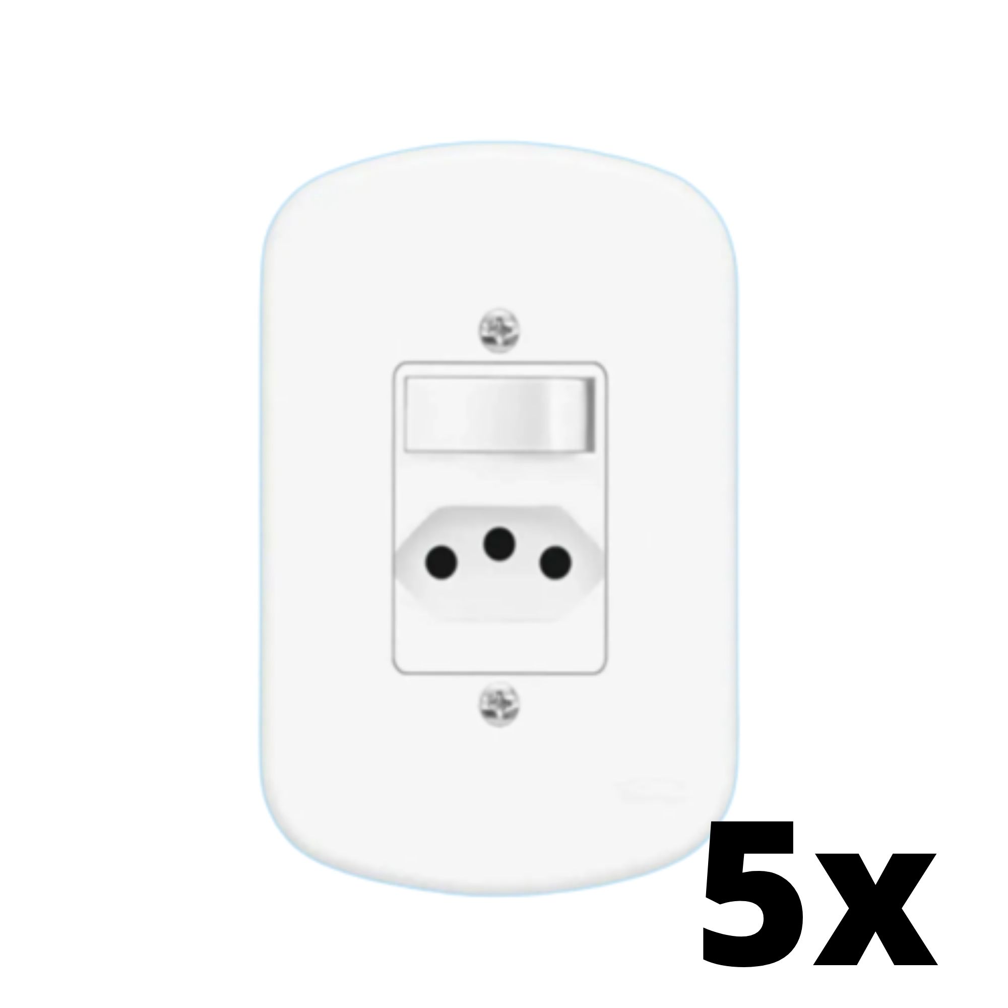 Kit 5 und Blanc 1Seção Interruptor Simples + 1Seção Tomada 10A C Placa