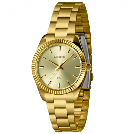Relógio Lince Feminino Dourado com Fundo Dourado