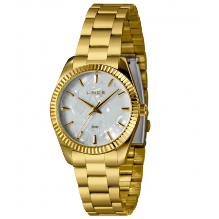 Relógio Lince Feminino Dourado com Fundo Madrepérola