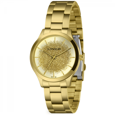 Relógio Lince Feminino Dourado com Glitter