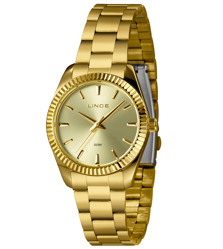 Relógio Lince Feminino Dourado com Fundo Dourado