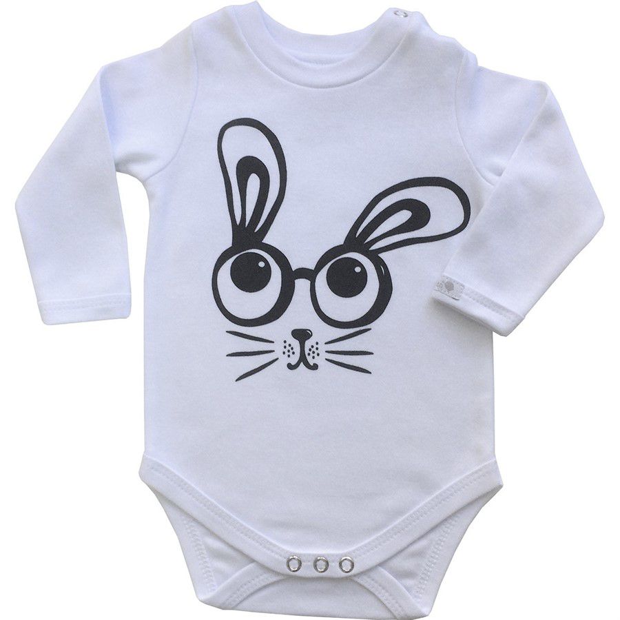 Body bebê unissex coelho divertido manga longa suedine branco