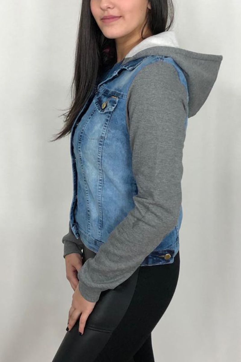 jaqueta jeans feminina com capuz de moletom