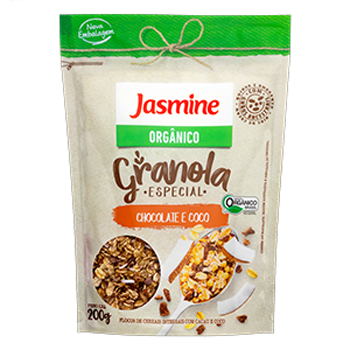 Granola Orgânica  Sabor Chocolate e Coco 200G - Jasmine  - +QAlimento - Loja de Produtos Naturais
