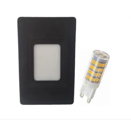 Balizador Luminária 4x2 P/ Parede Muro Preto + Lâmpada G9 Halopin 110v Branco Quente
