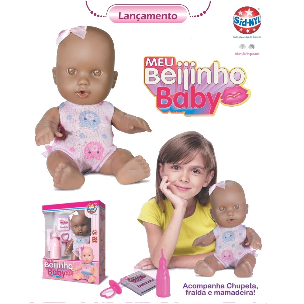 Boneca Meu Beijinho Baby Negra Bebe Infantil Criança Menina