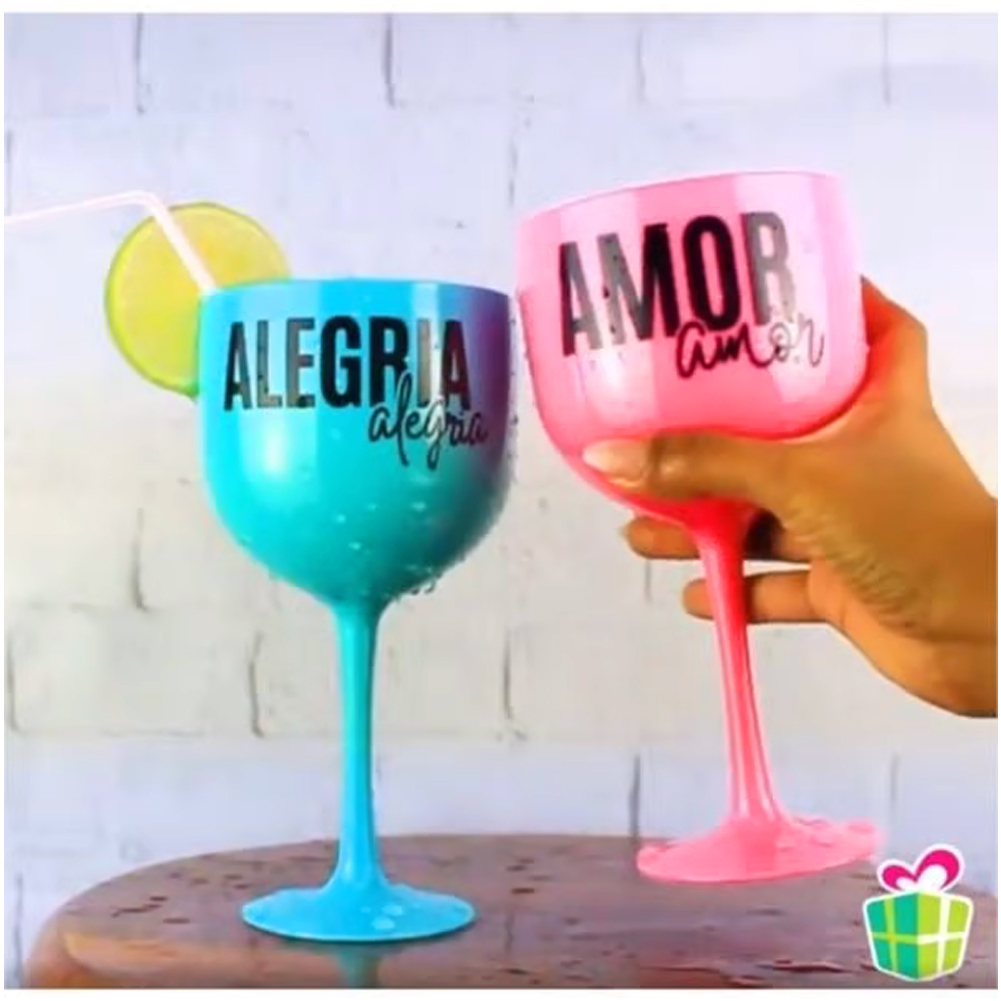 Kit2 Taças Gin Tônica Amor e Alegria 580ml Bebida Presente
