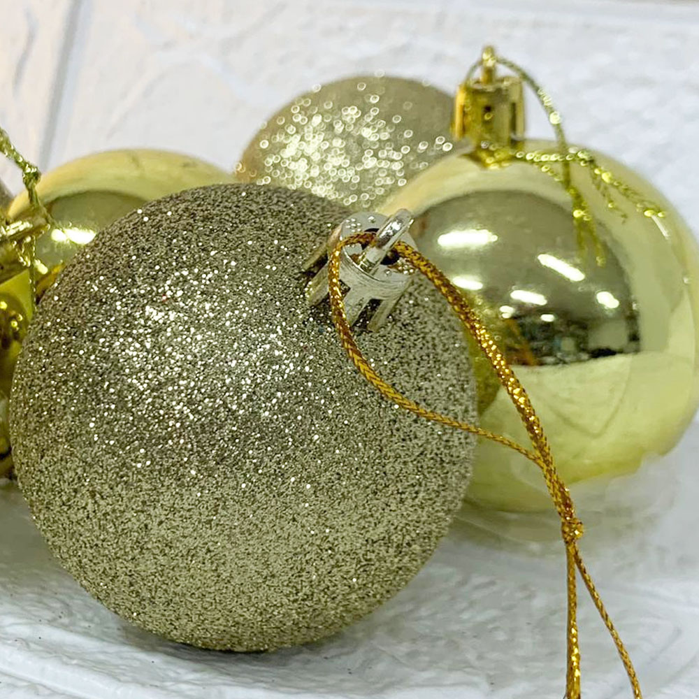 Kit 12 Bolas De Natal Enfeite Lisas/Glitter 6cm Grande Ouro