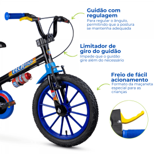 Bicicleta Aro 16 Rodinhas Preta Bike Infantil Menino Passeio