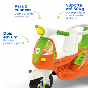 Triciclo Carrinho Passeio Pedal Moto 2 Lugares Infantil