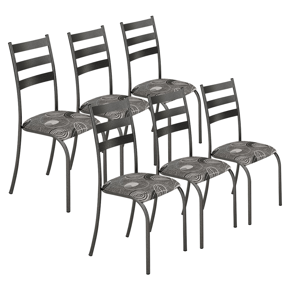 Conjunto Kit Jogo 6 Cadeiras Metal Aço Cozinha Jantar Almofadada