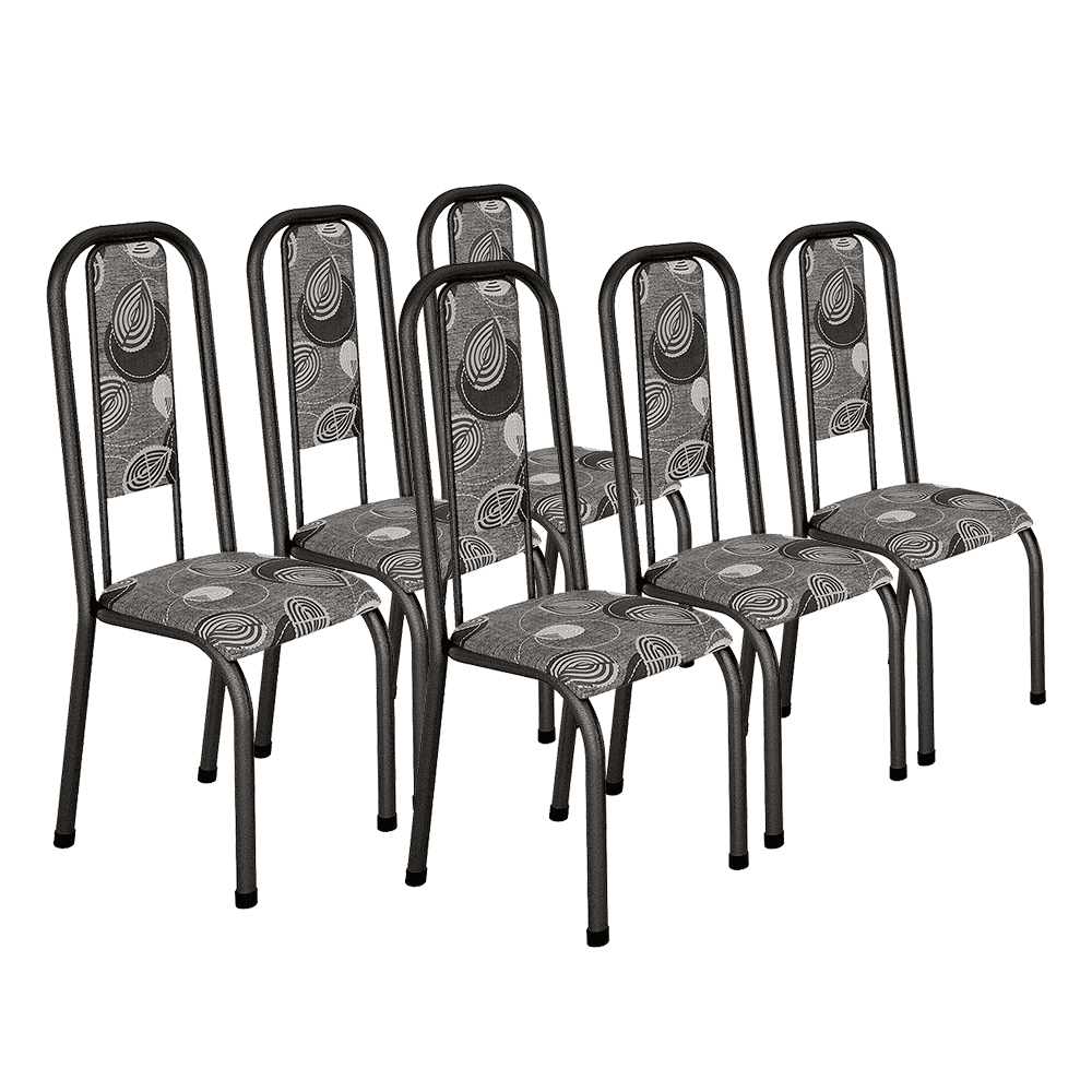 Conjunto Kit Jogo 6 Cadeiras Metal Aço Prata Cozinha Jantar Almofadada