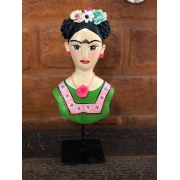 Frida Kahlo Em Madeira Esculpida Verde e Rosa