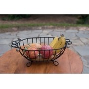 Fruteira de mesa oval rustica artesanal ferro e madeira 