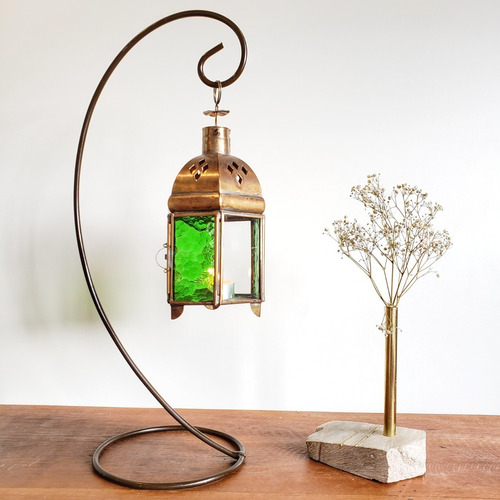 Lanterna Lamparina Estrela com Pedestal Verde