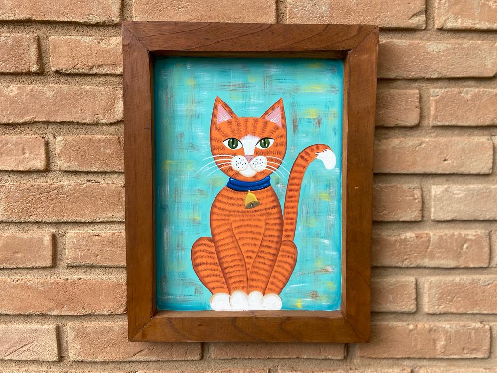 Quadro de gato pintado à mão