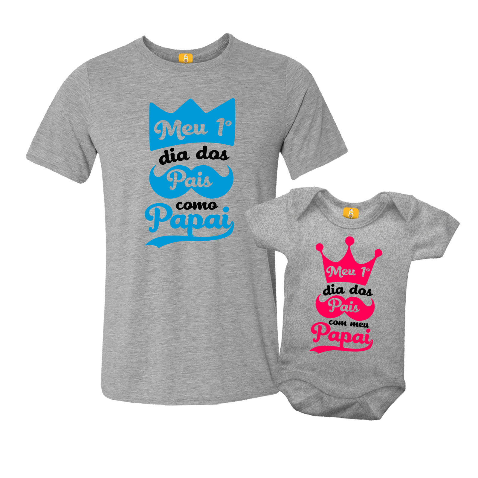 Kit Camiseta e Body - Meu primeiro dia dos Pais como Papai - Realeza 2 Peças - CINZA