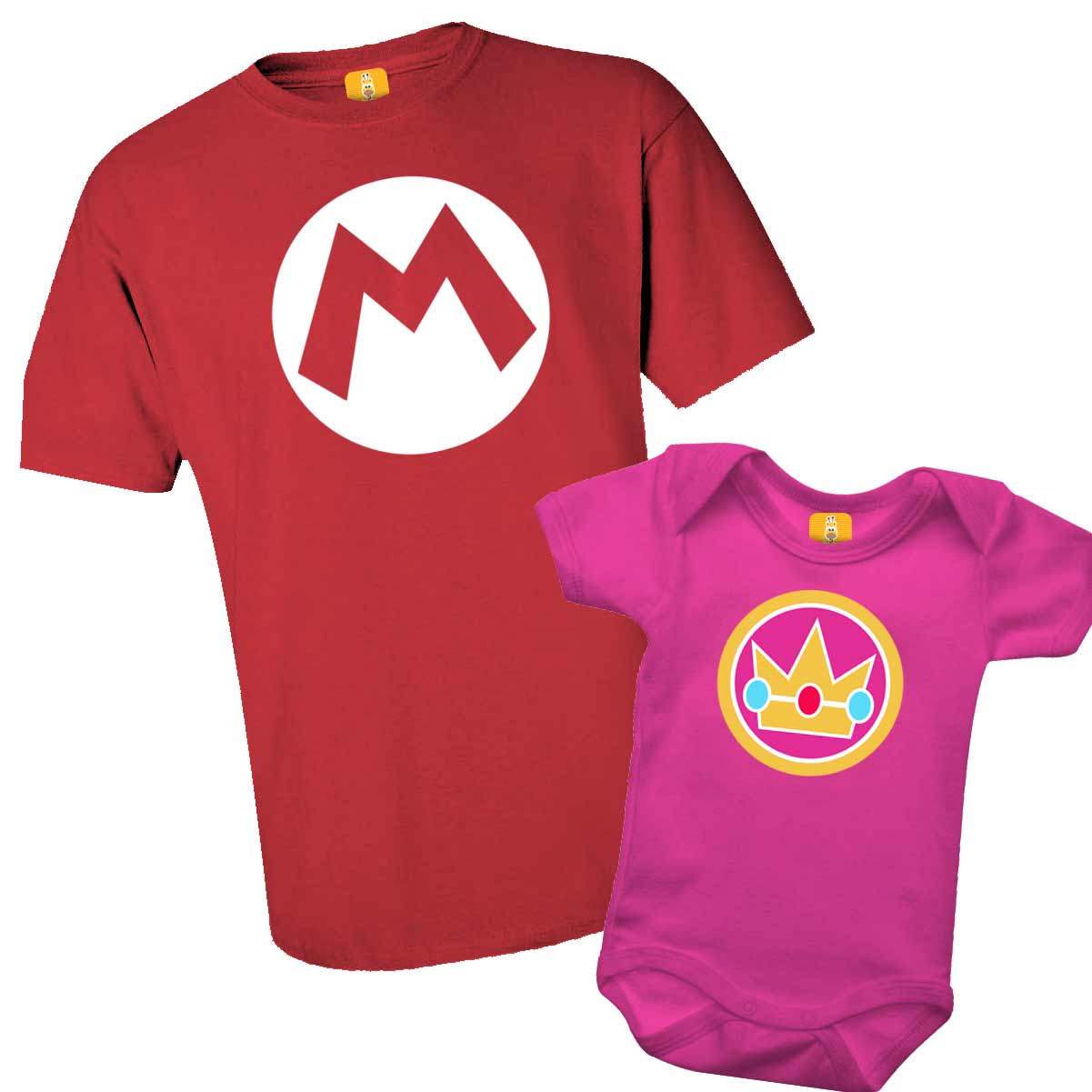 Kit Camiseta e Body - Super Mário e Princesa Peach - Símbolos