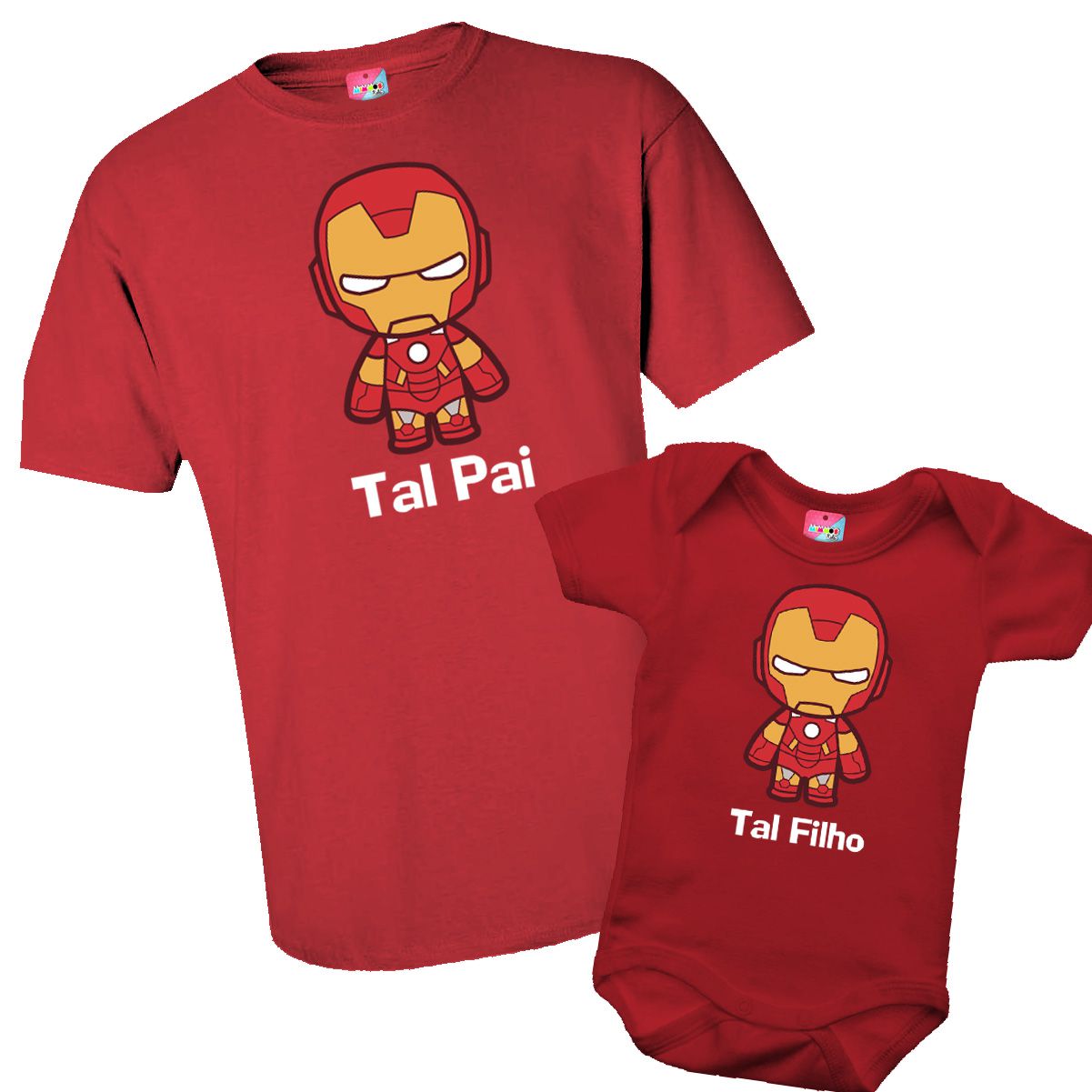 Kit Camiseta e Body - Tal Pai Tal FILHO - Homem de Ferro - 2 Peças