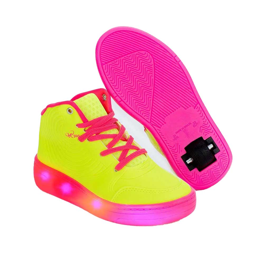 Tênis Infantil Rodinha LED Amarelo Neon Pink Kidy 319-1005
