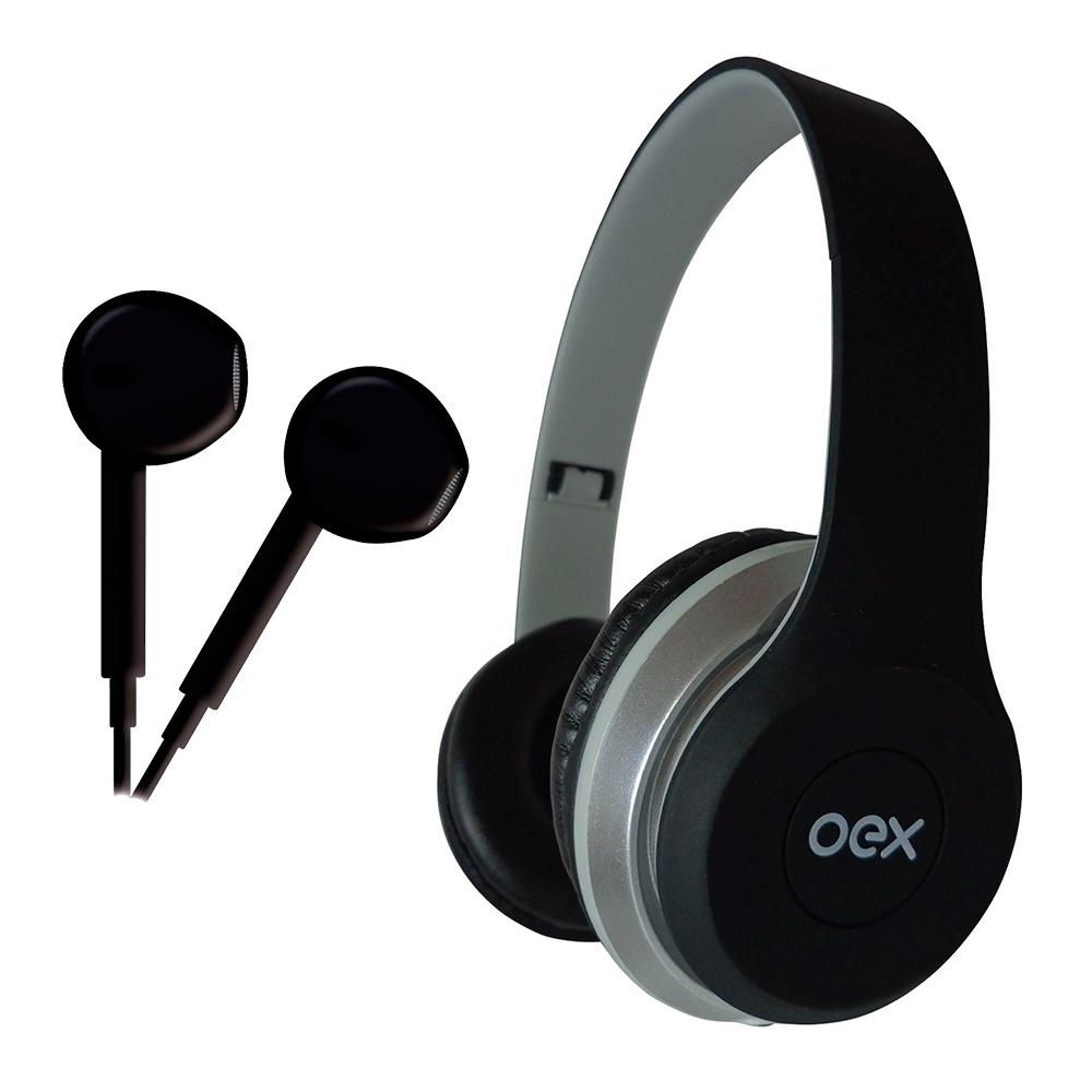 Combo 2 em 1 -   Headset + Fone de Ouvido - Twin -  HF100 -  Preto - OEX