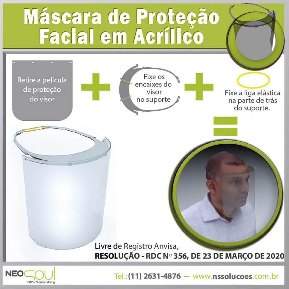 Lote com 250 un de Máscaras -  Proteção Facial  -  Viseira de Acrílico - Ultra Resistente -NEOMAXI