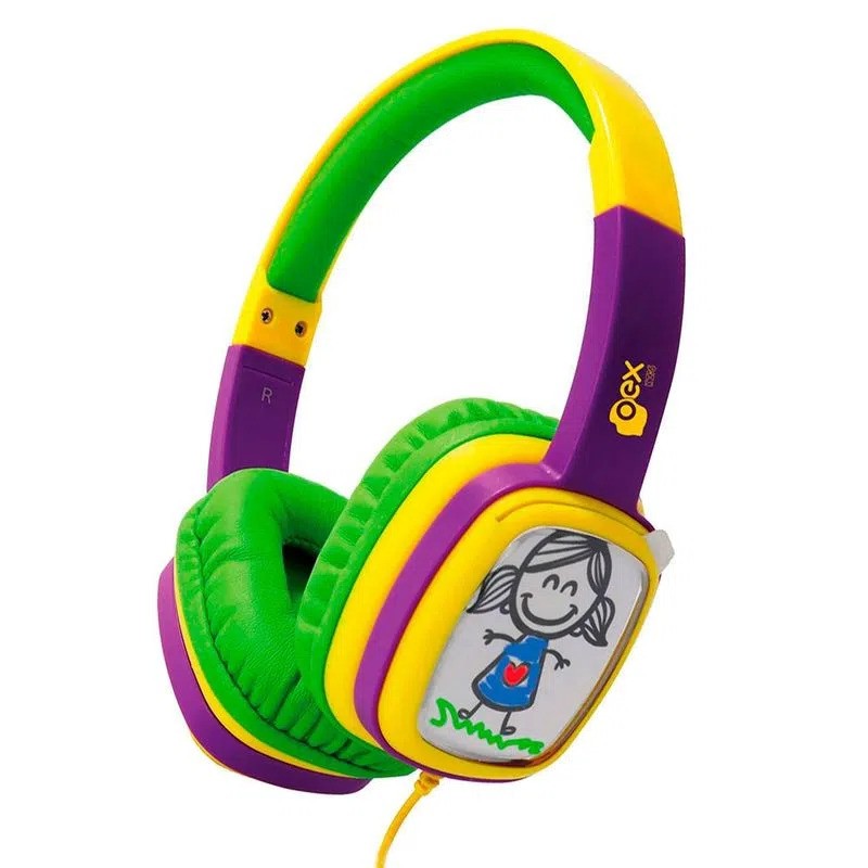 Headphone Infantil - 85DB -  HP302 - Acompanha Cards e Giz de Cera - Toon -  Roxo e Verde - OEX