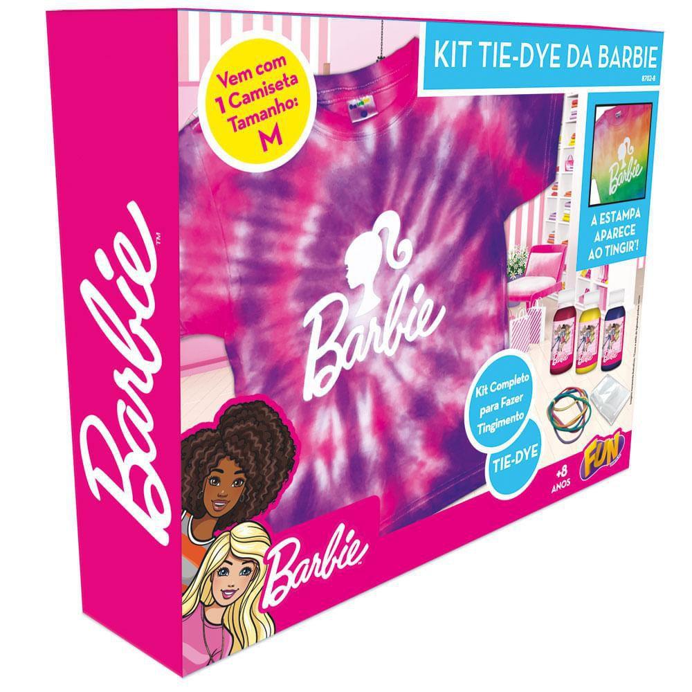 Kit Infantil Tie Dye da Barbie - Camiseta Tamanho P - 3 Tintas + luvas - FUN DIVIRTA-SE