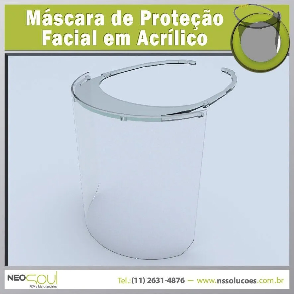 Lote com 100 un de Máscaras -  Proteção Facial  -  Viseira de Acrílico - Ultra Resistente -NEOMAXI