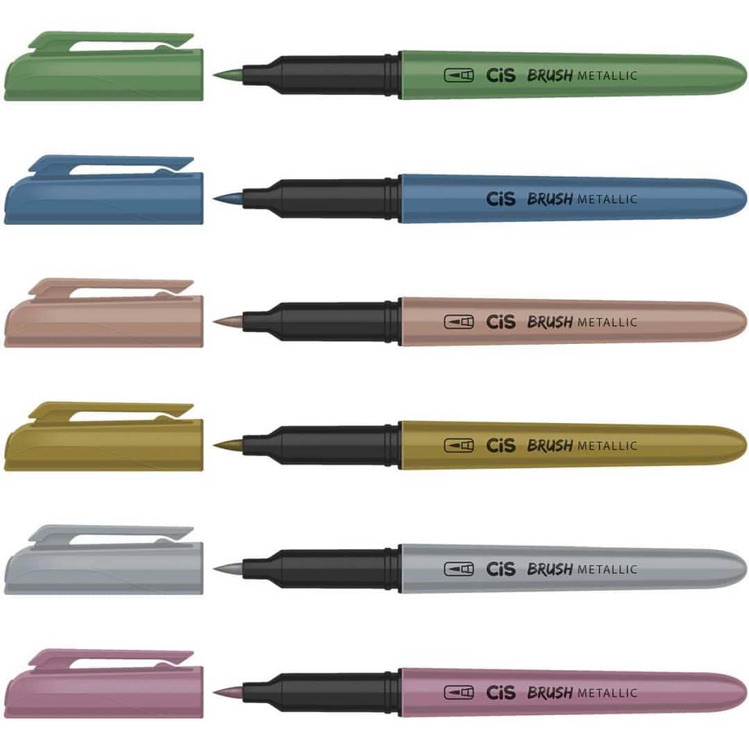 Caneta Pincel Brush Pen Cis Estojo Com 6 Cores Metálicas