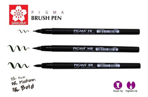 Caneta Pincel Pigma Brush Pen Sakura Kit C/ 3 Traços