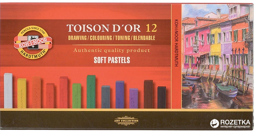Giz Pastel Seco Soft Carré 12 Cores Toison D'or Koh-I-Noor
