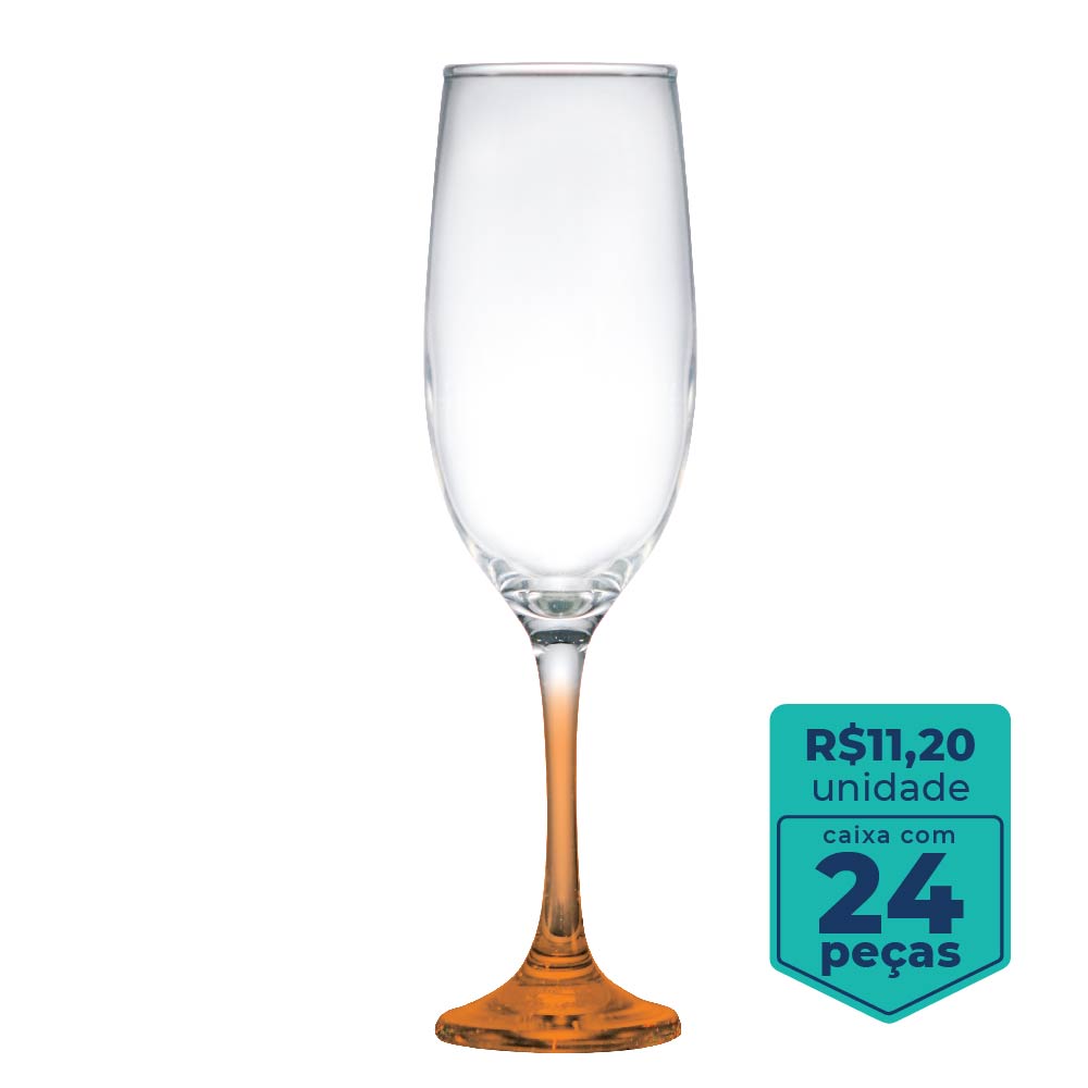 Taça De Vidro One Laranja Para Champagne 200ml | Caixa Com 24 Peças - Ruvolo - Foto 0