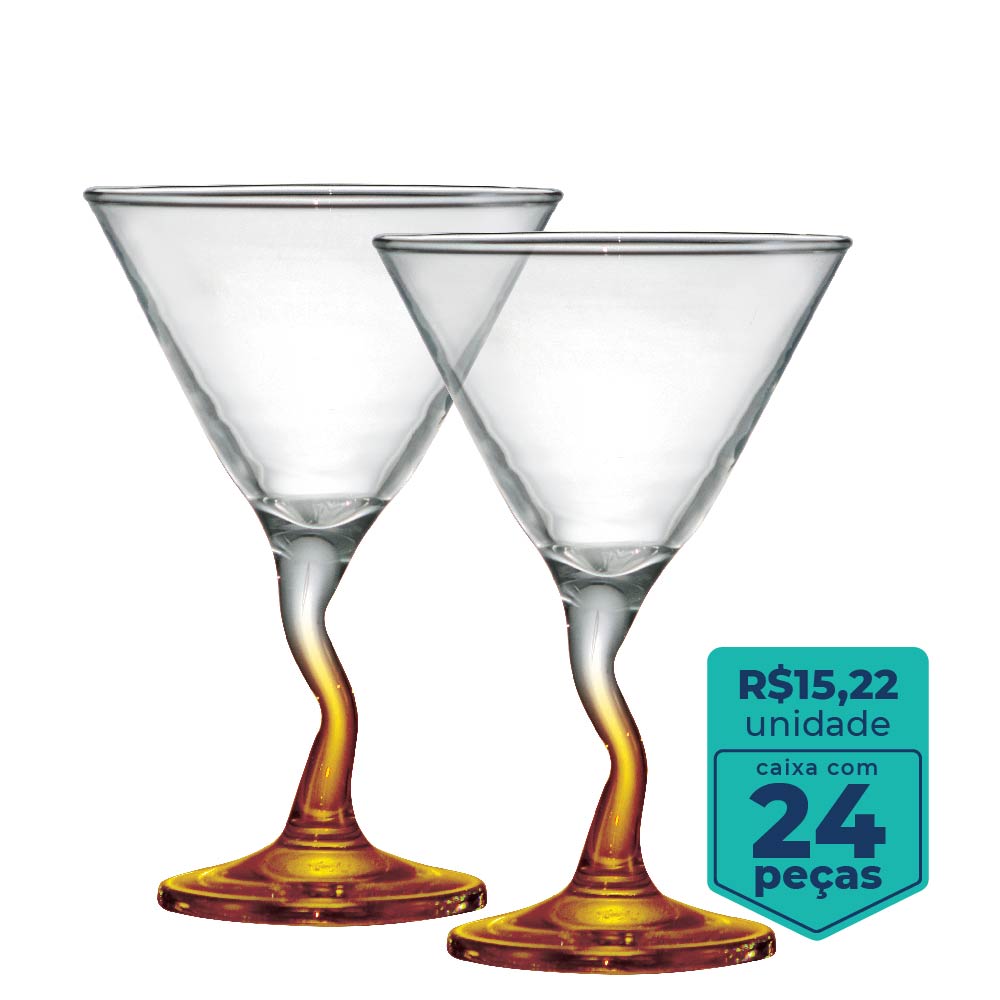 Taça de Vidro Twister Laranja Para Martini 225ml | Caixa Com 24 Peças -  Ruvolo - Foto 1