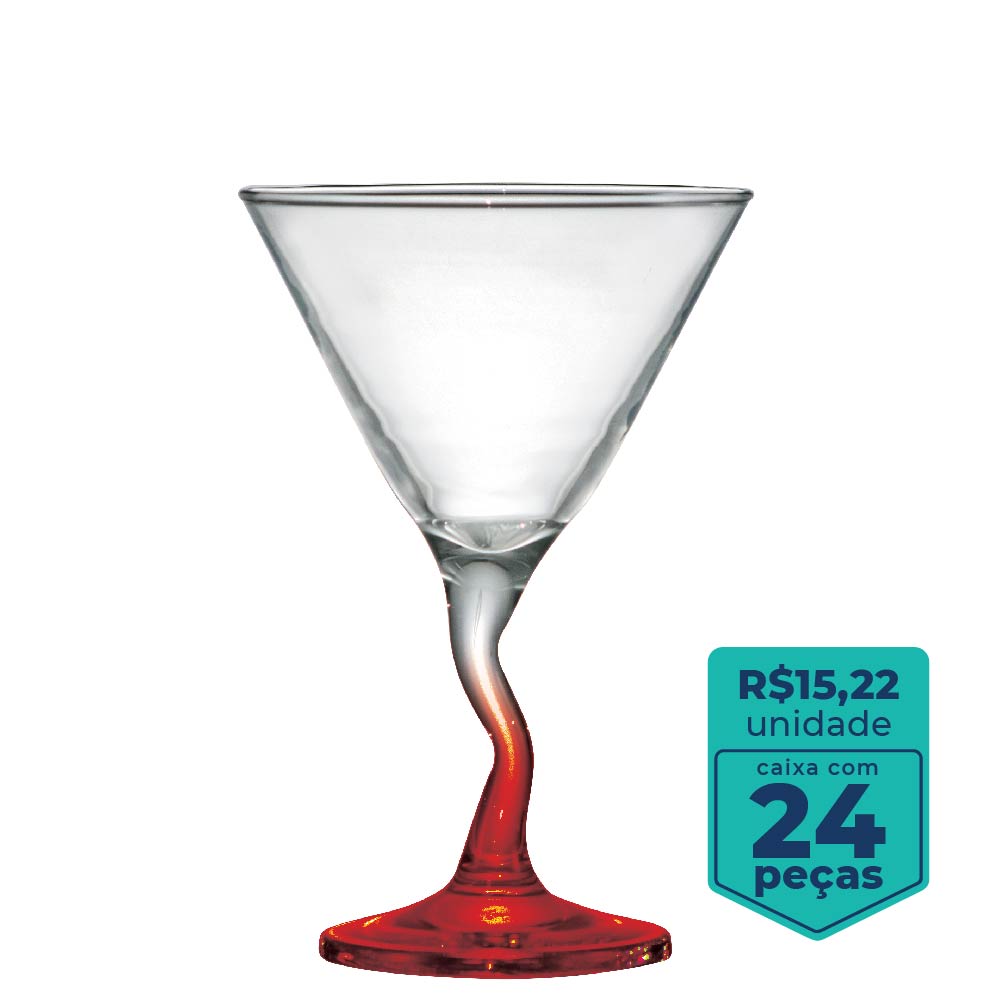 Taça de Vidro Twister Vermelha Para Martini  225ml | Caixa Com 24 Peças -  Ruvolo - Foto 0