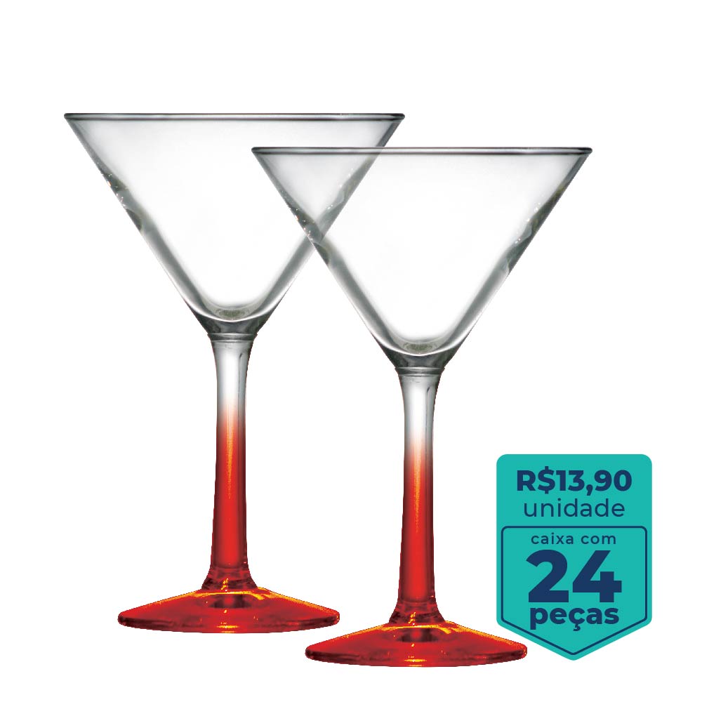 Taça De Vidro Vermelha Para Martini 225ml | Caixa Com 24 Peças -  Ruvolo - Foto 1