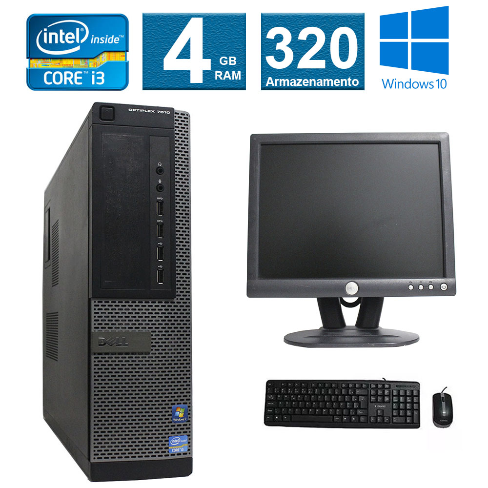 CPU Desktop Dell Optiplex 7010 i3 3° Geração 4GB 320Gb Monitor 15 Multimarcas