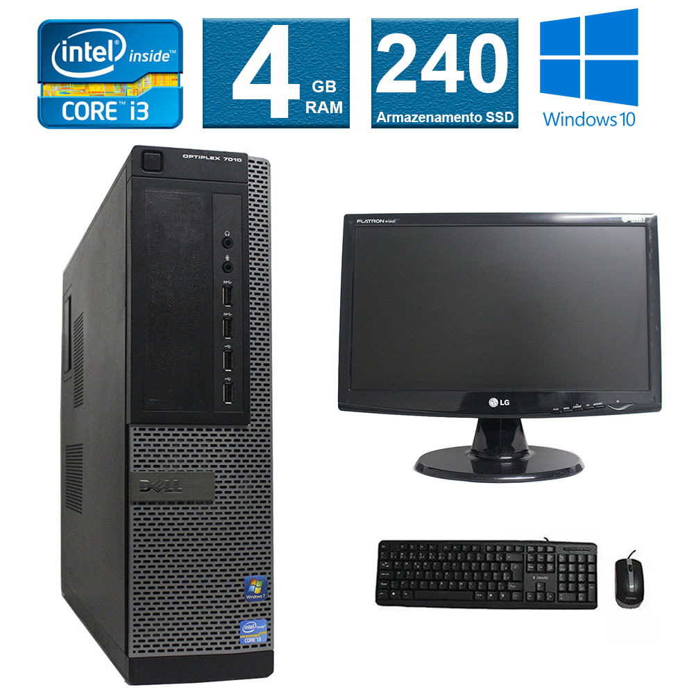 CPU Desktop Dell Optiplex 7010 i3 3° Geração 4GB SSD 240Gb Monitor 19" Multimarcas
