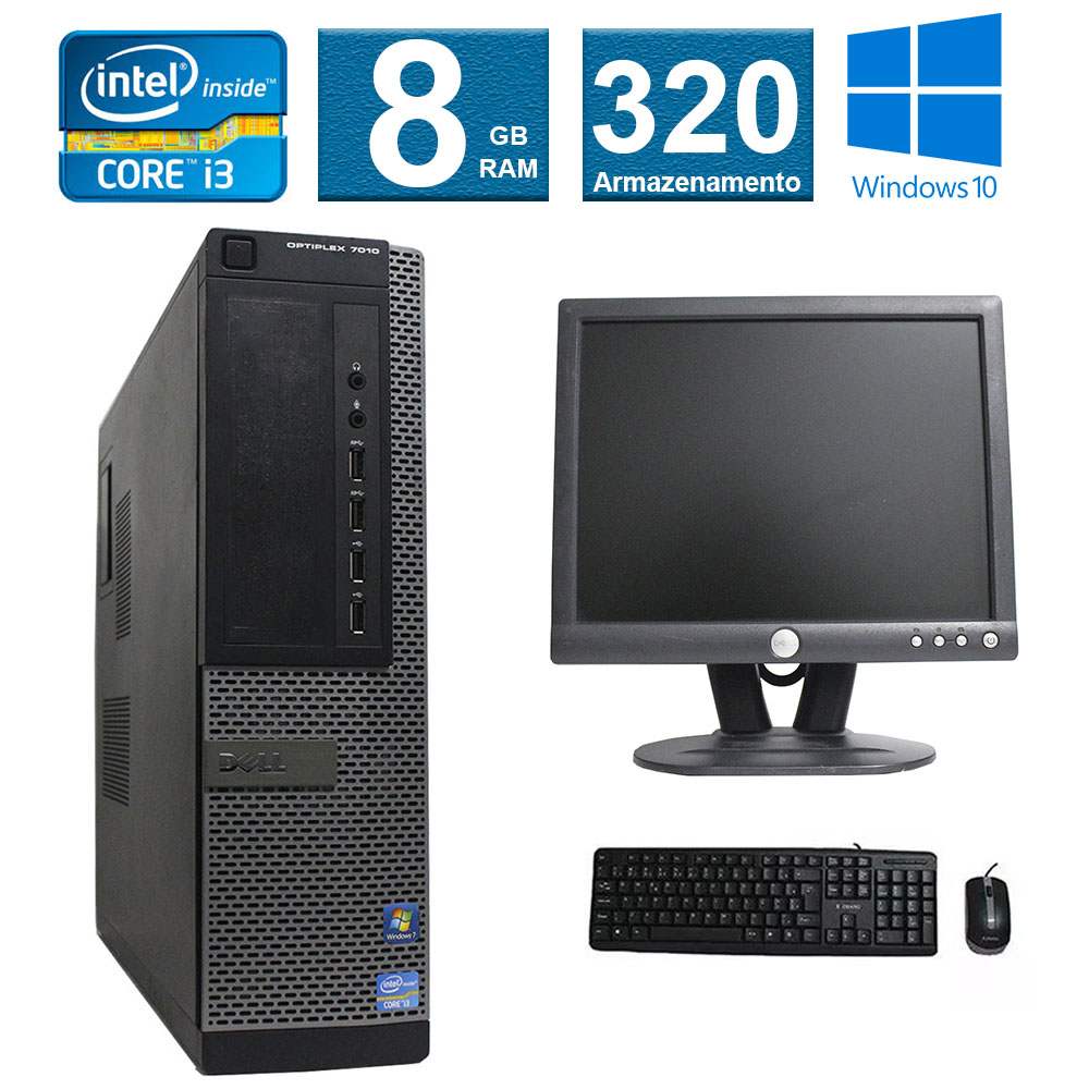 CPU Desktop Dell Optiplex 7010 i3 3° Geração 8GB 320Gb Monitor 15 Multimarcas