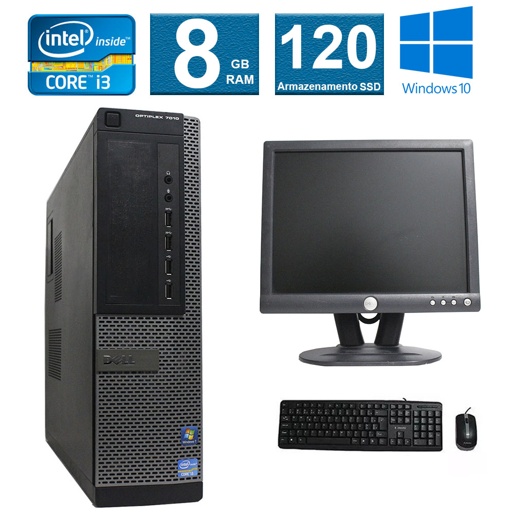 CPU Desktop Dell Optiplex 7010 i3 3° Geração 8GB SSD 120Gb Monitor 15" Multimarcas