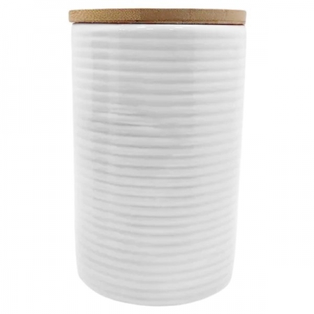 Pote de cerâmica com tampa de bambu 10x16
