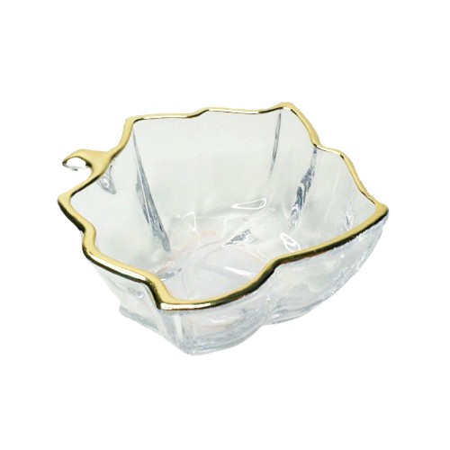 Bowl de vidro transparente com dourado