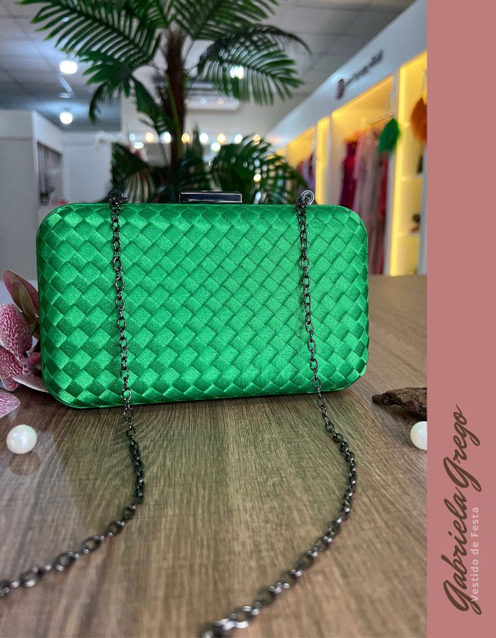 Bolsas Clutch Trançada Verde Esmeralda
