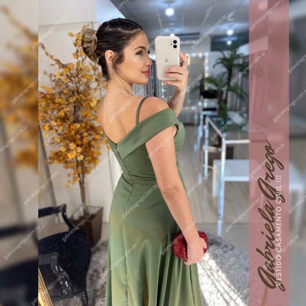 Vestido Grego Verde Oliva / Indicado para Casamento Minimalista
