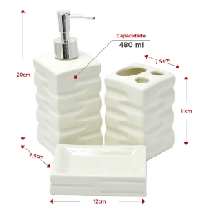 Kit de Banheiro Lavabo 3 Peças Porcelana Branco 1006