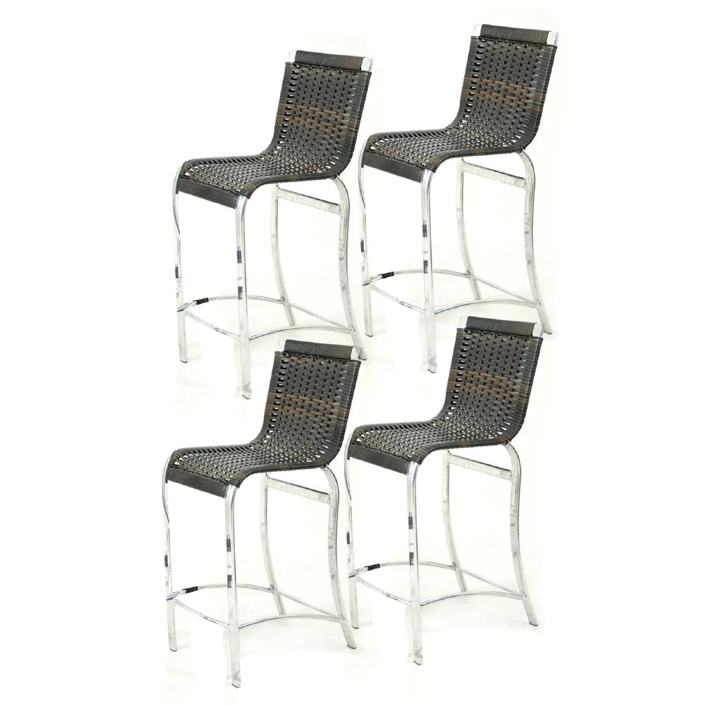 KIT 4 BANQUETAS HAITI - cadeira alta - alumínio + fibra junco sintético