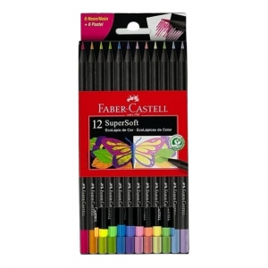 Lápis de Cor 12 Cores Neon e Pastel | Metálicas Super Soft - Faber Castell