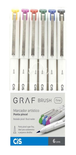 Estojo Caneta Marcador Cis Graf Brush Fine 6 Cores Pincel