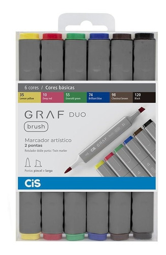 Estojo Marcador Artístico Cis Graf Duo Brush 6 Cores Básicas